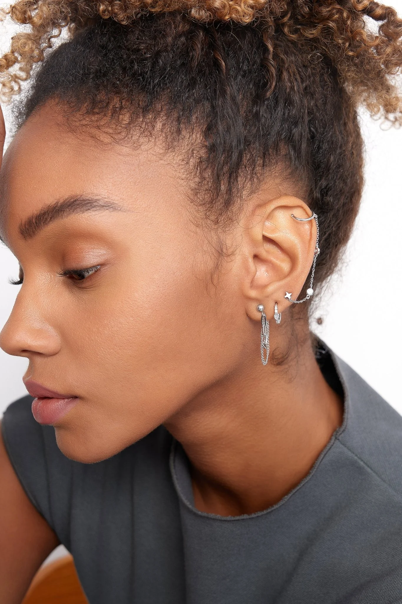 Crystal Chain Cuff Stud Jacket in Silver - Image 2