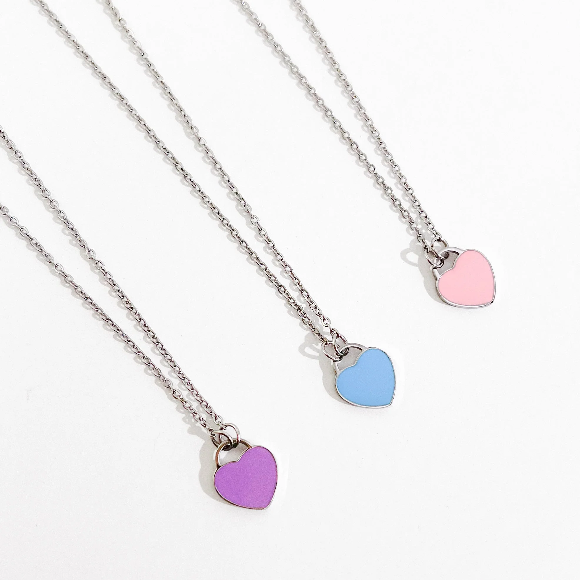Enamel Heart Necklaces in Silver (Not A Set)