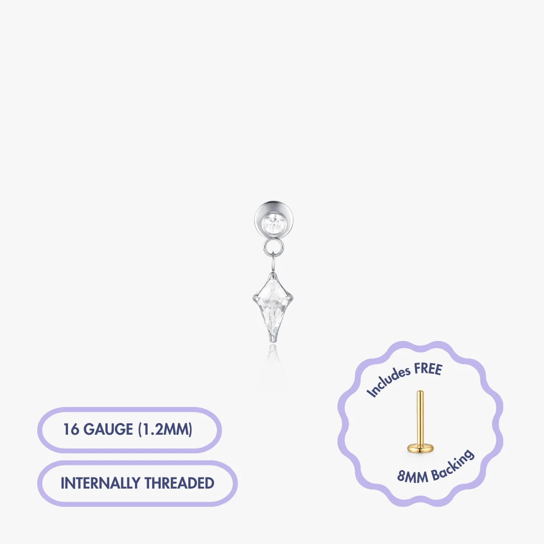 Kite Dangle Gem Titanium Flat Back Stud (Single) - Image 5