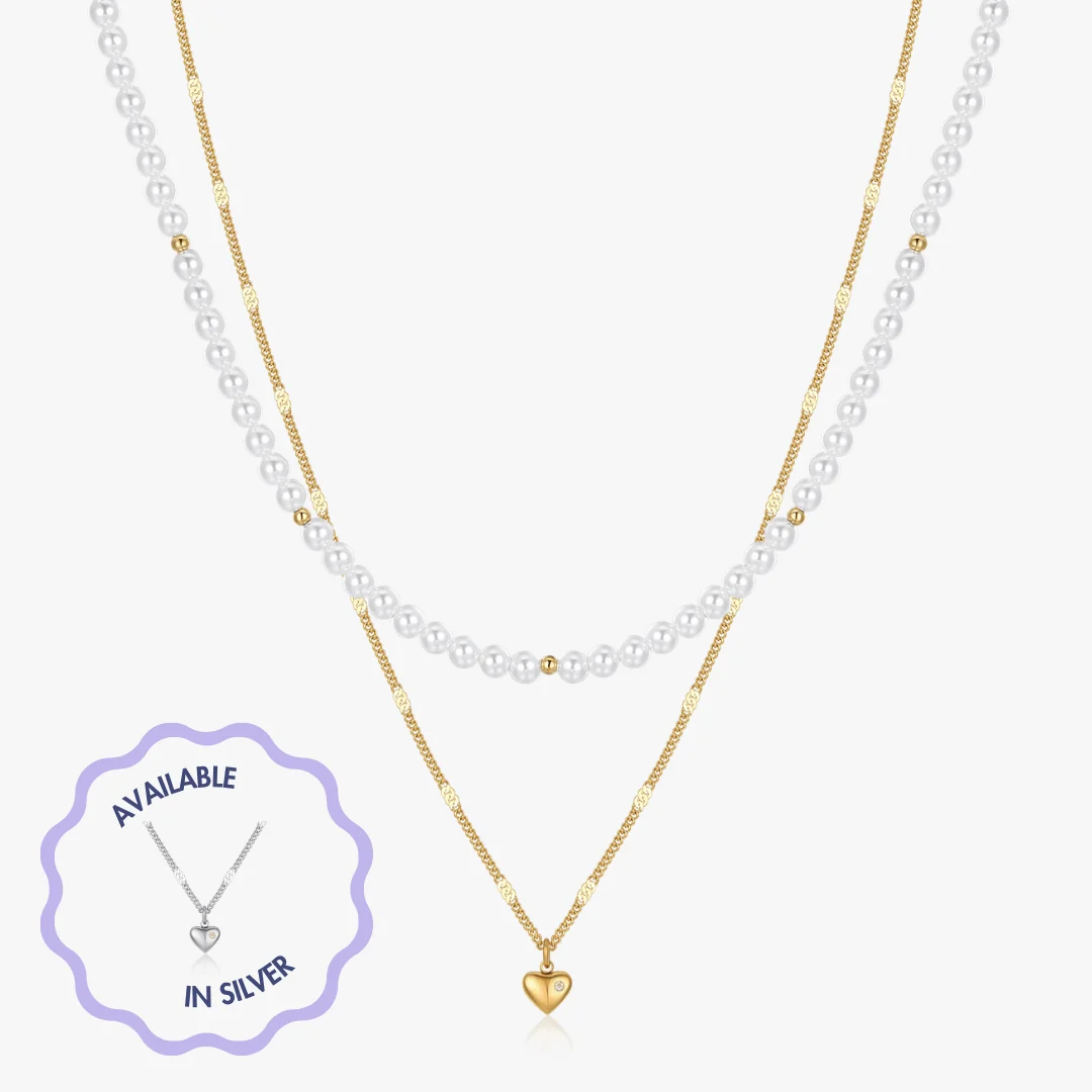 Layered Mini Heart Pearl Necklace