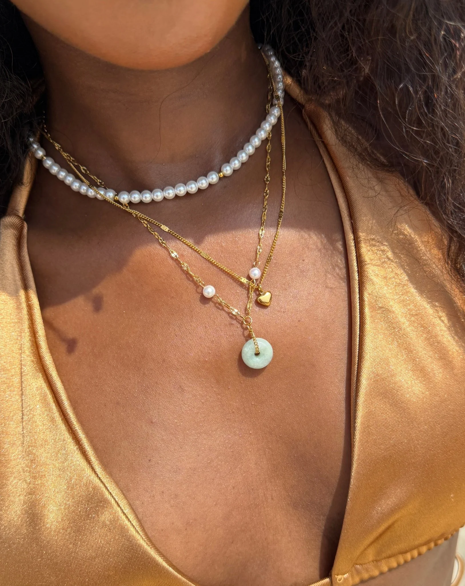 Layered Mini Heart Pearl Necklace - Image 4
