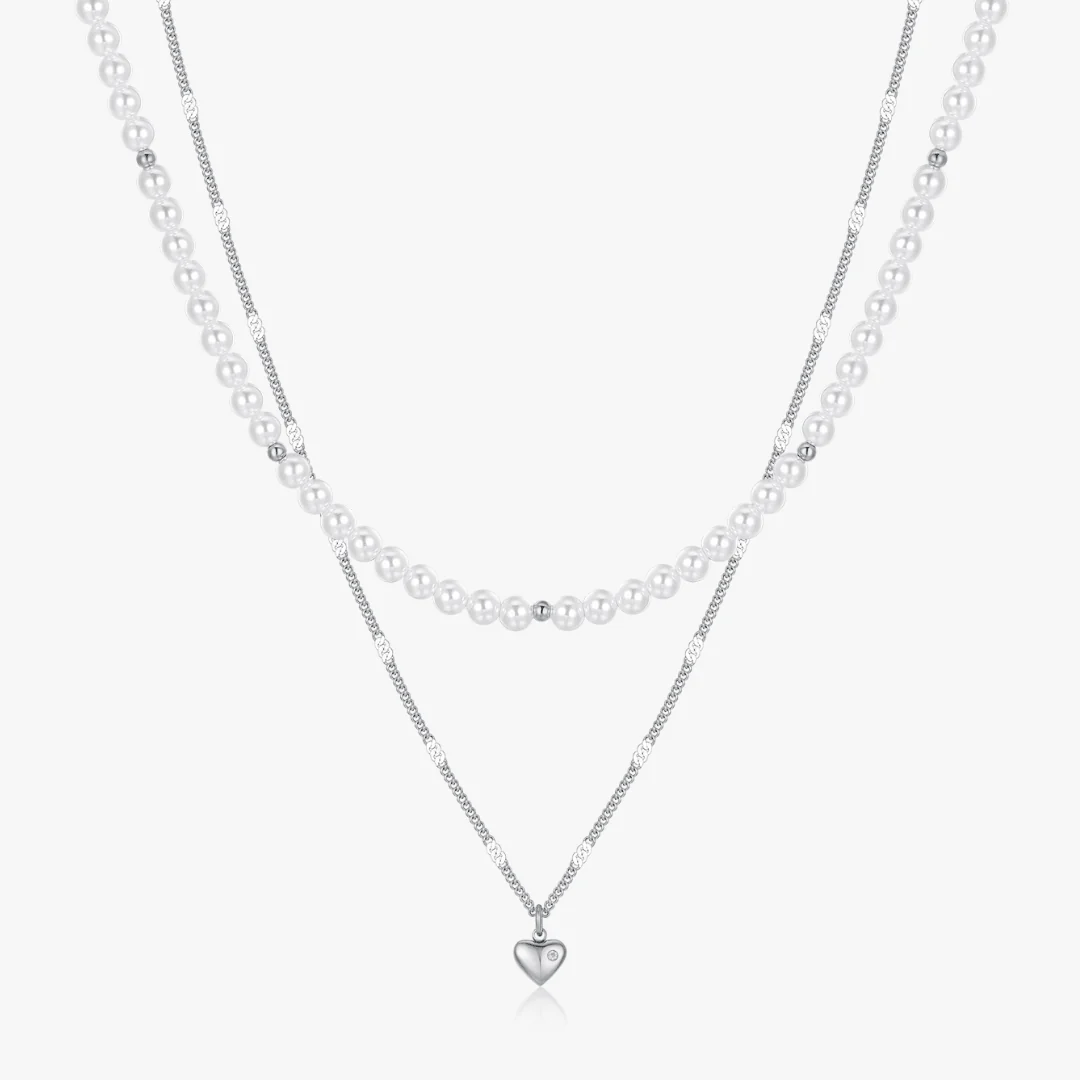 Layered Mini Heart Pearl Necklace - Image 7