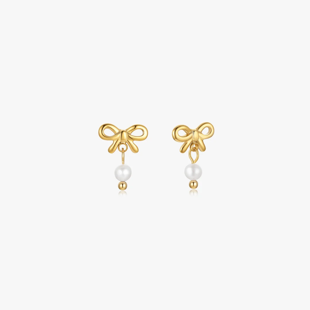 Mini Bow Earrings With Pearls - Image 5