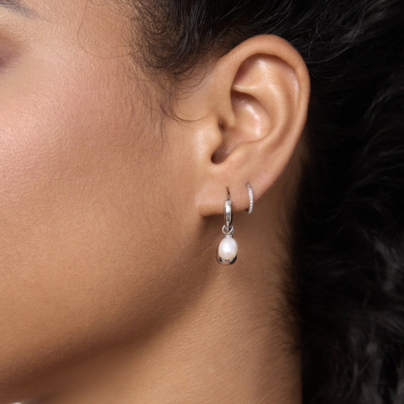 Pearl Tear Drop Hoop Earrings - Image 6