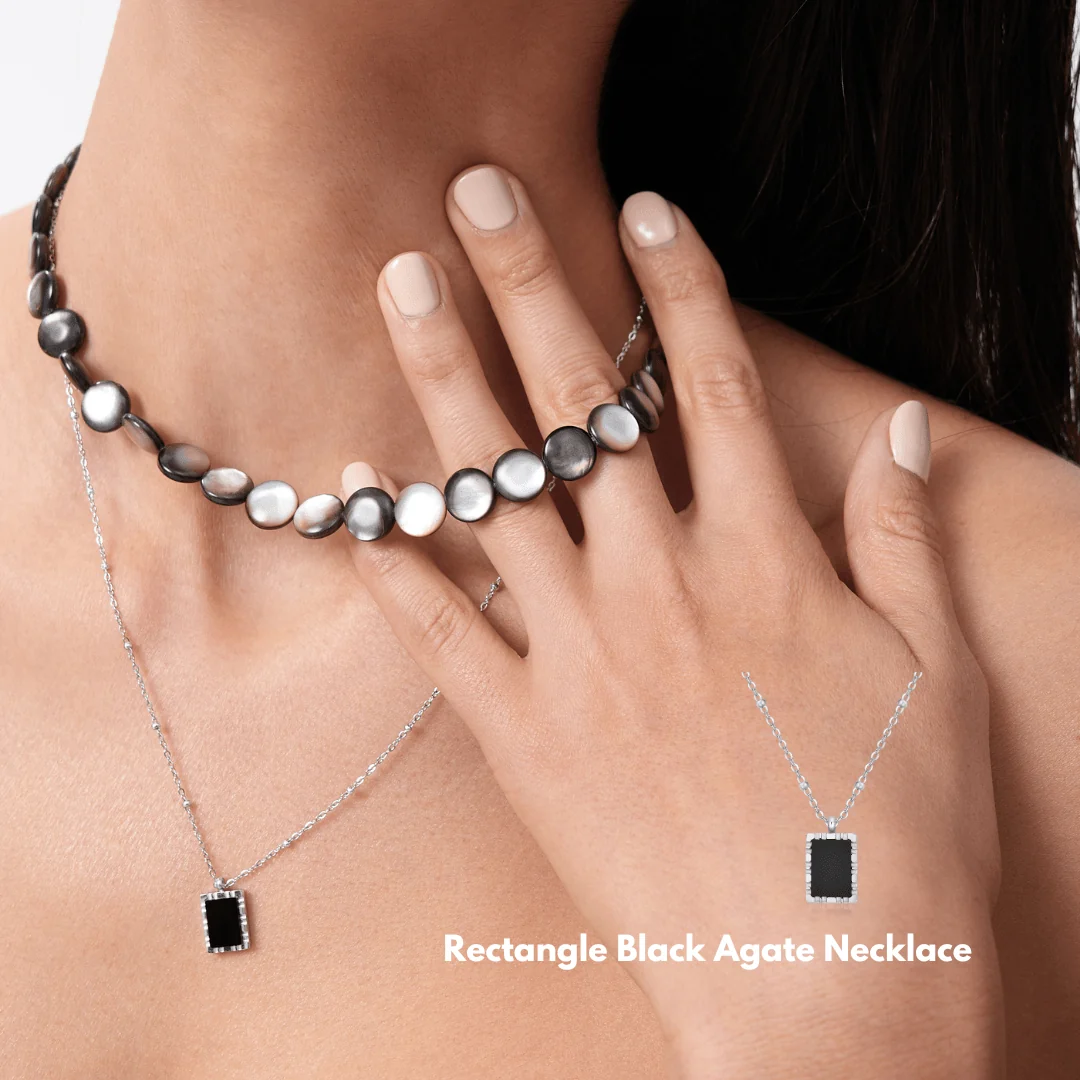 Rectangle Black Agate Pendant Necklace - Image 5