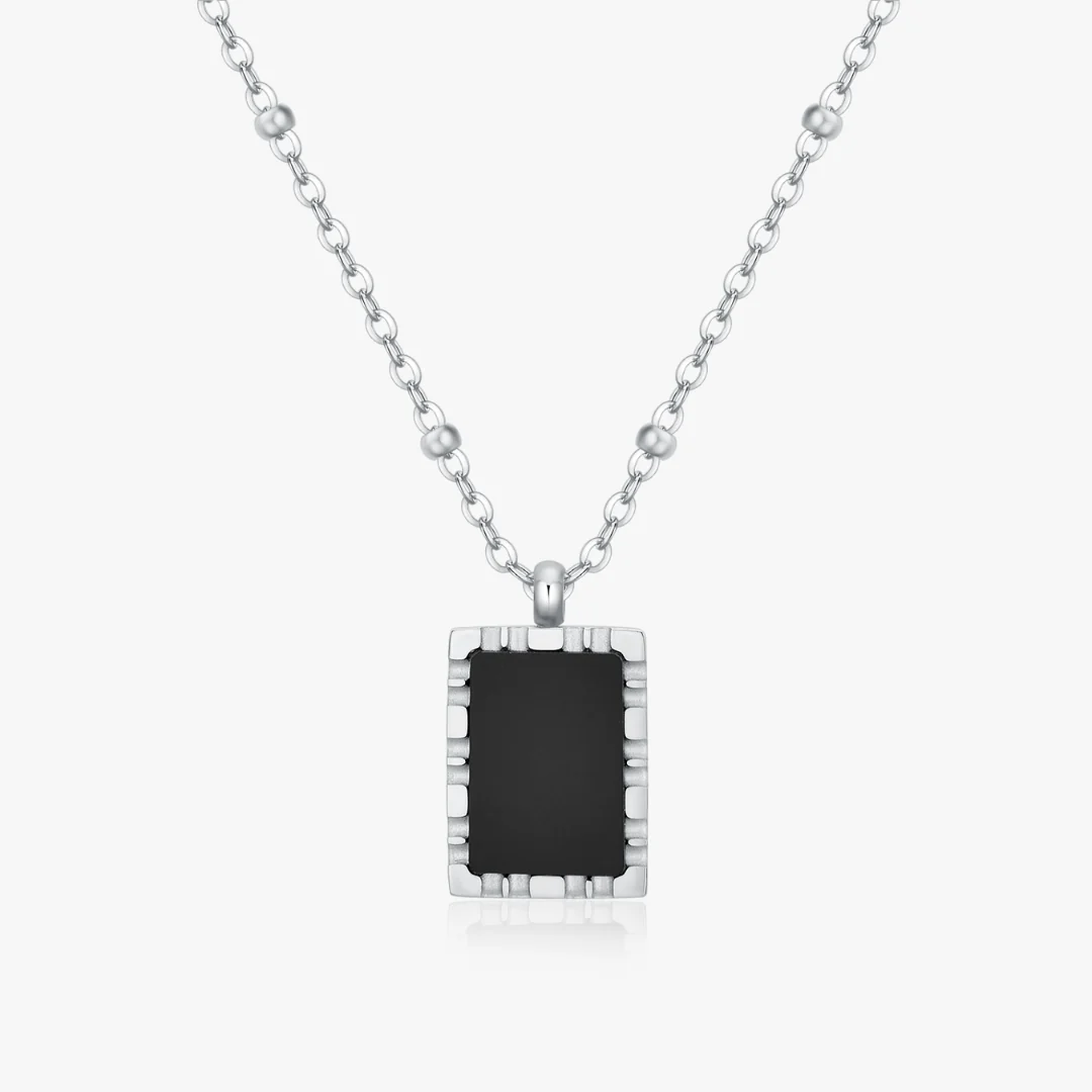 Rectangle Black Agate Pendant Necklace - Image 7