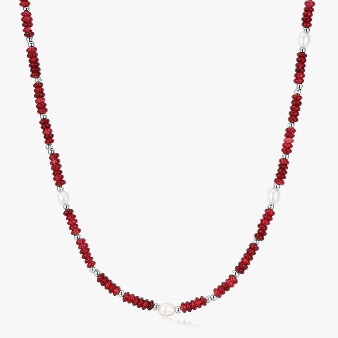 Red Garnet Beads + Pearls Necklace - Image 4