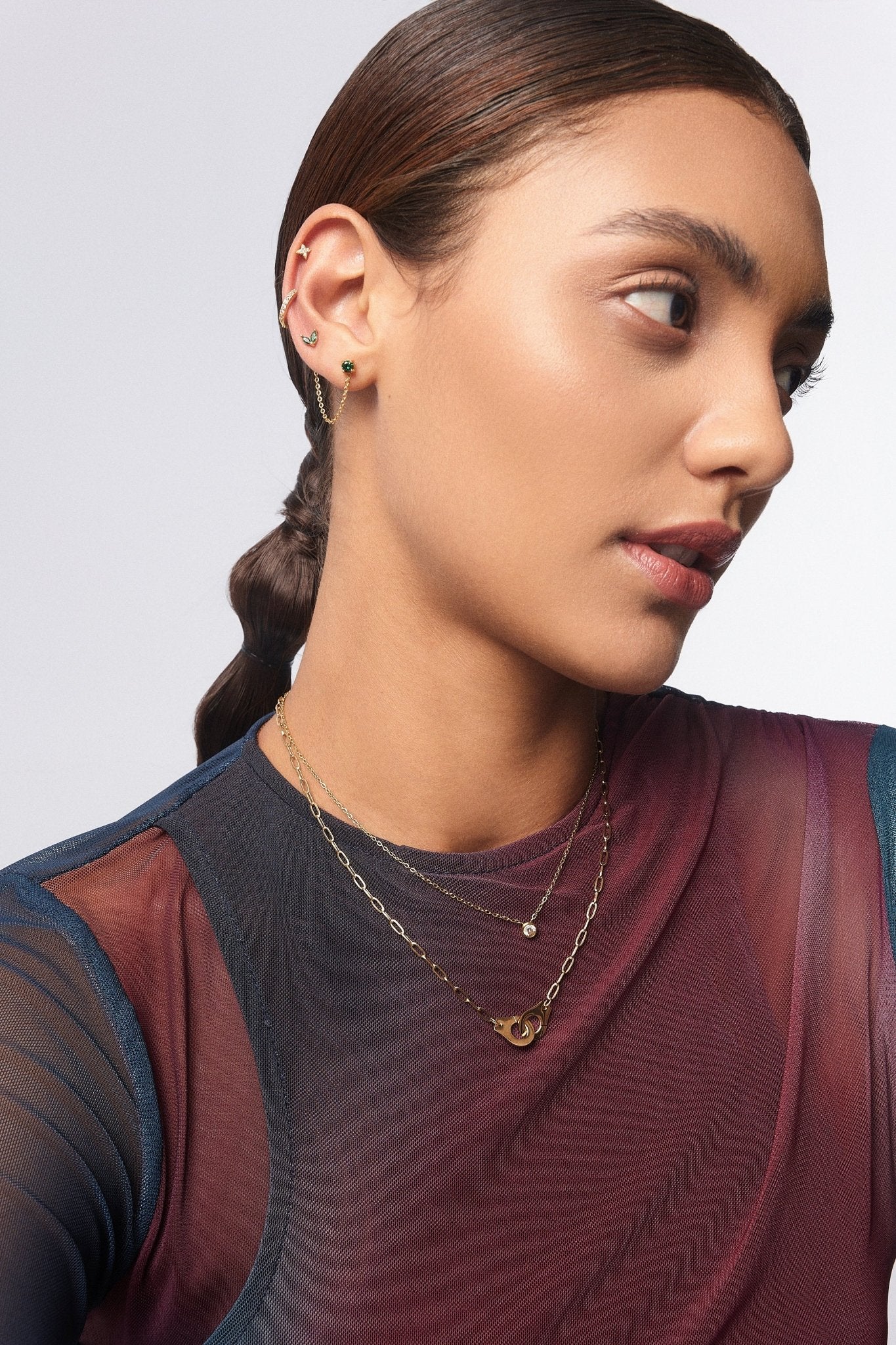 Single Gem Chain Gold Earrings - Image 4
