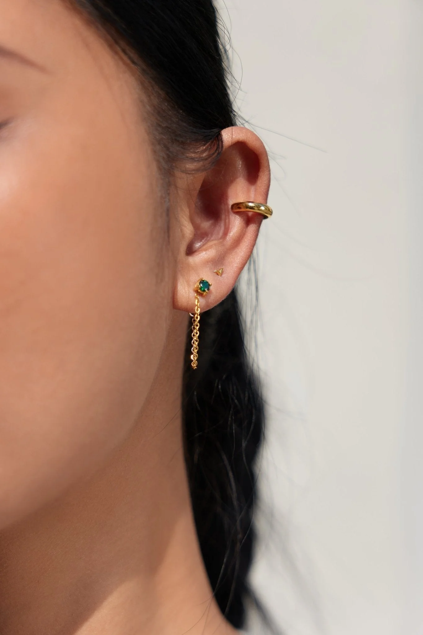 Single Gem Chain Gold Earrings - Image 7