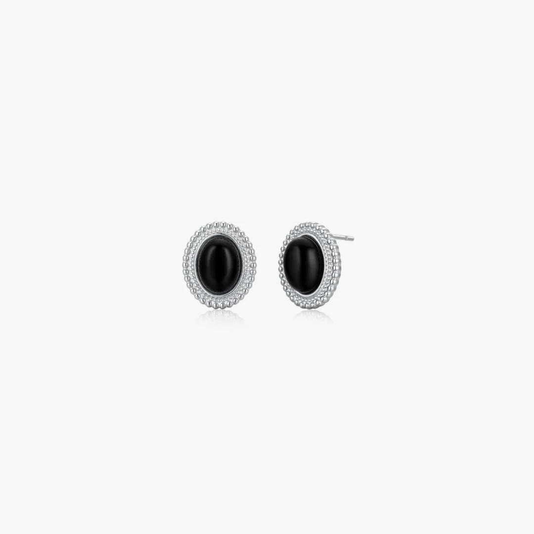 Small Oval Black Agate Earrings - Image 4