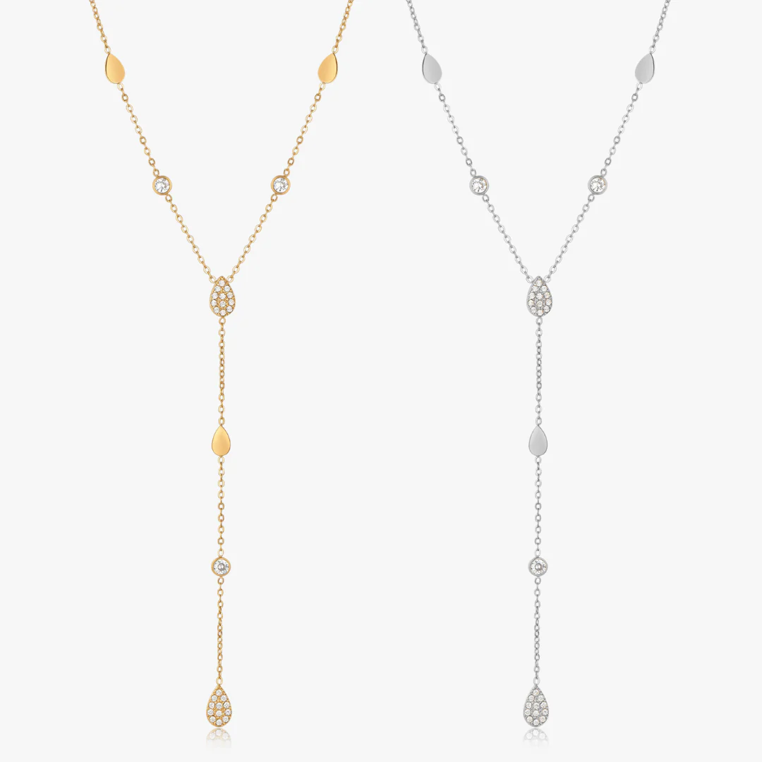 Tear Drop CZ Lariat Necklace