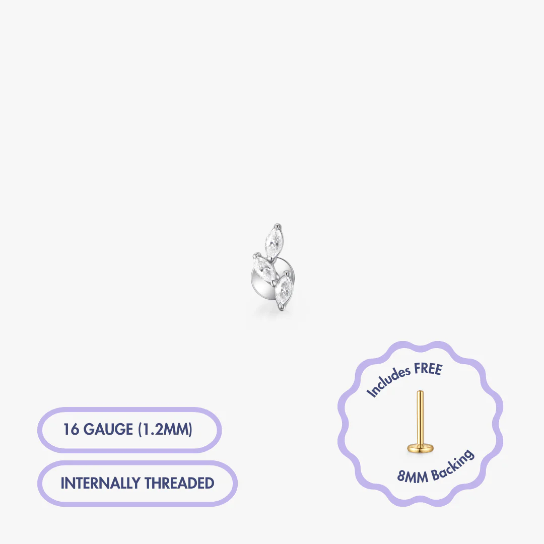 Trio Leaf Gem Flat Back Stud (Single) - Image 5